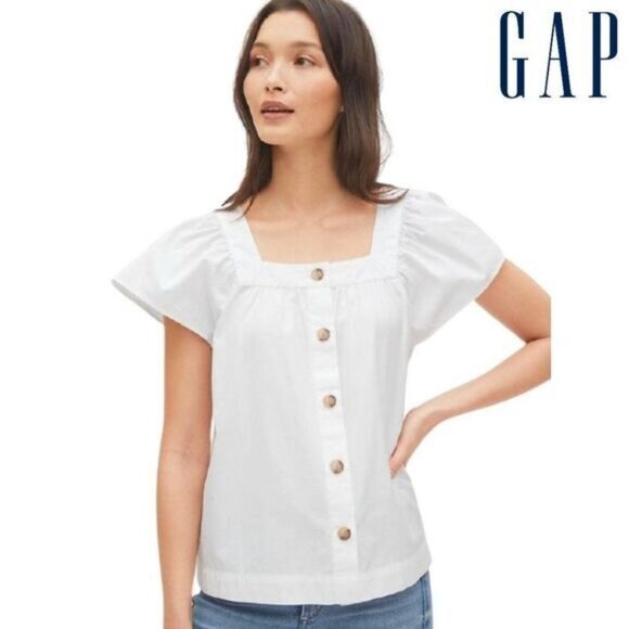 Gap's Women's Square Neck Button-Front Top in‎ Cotton Poplin - Picture 1 of 4